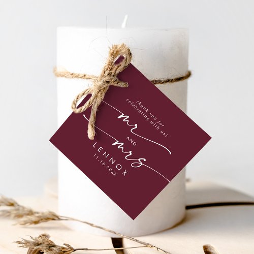 Boho Chic Burgundy Red Mr and Mrs Wedding Favor Tags