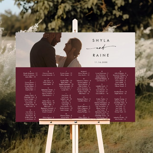 Boho Chic Burgundy Red Photo Seating Chart Foam Board (Creator Uploaded)