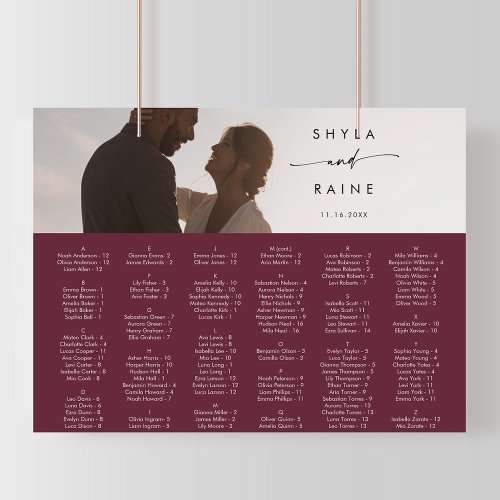 Boho Chic Burgundy Red Picture Seating Chart