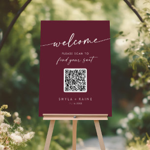 Boho Chic Burgundy Red QR Code Seating Chart Foam Board