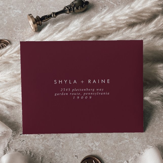 Boho Chic Burgundy Red Self-Addressed RSVP Envelope (Creator Uploaded)