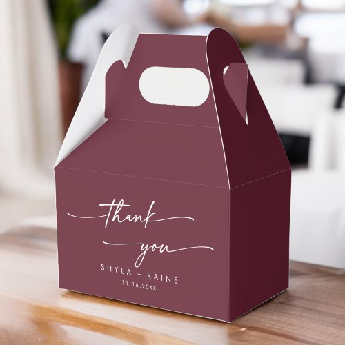 Boho Chic Burgundy Red Thank You Wedding Favor Boxes