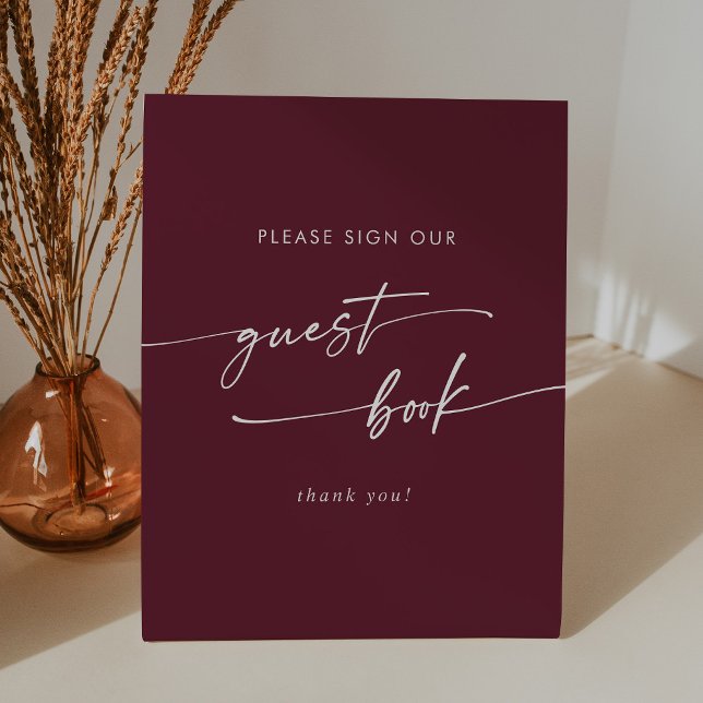 Boho Chic Burgundy Red Wedding Guest Book Pedestal Sign (Creator Uploaded)