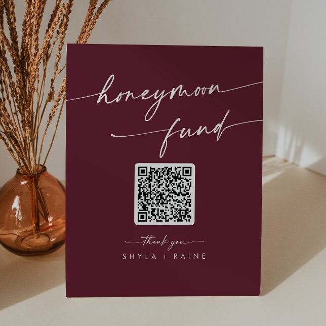 Boho Chic Burgundy Red Wedding Honeymoon Fund Pedestal Sign (Creator Uploaded)