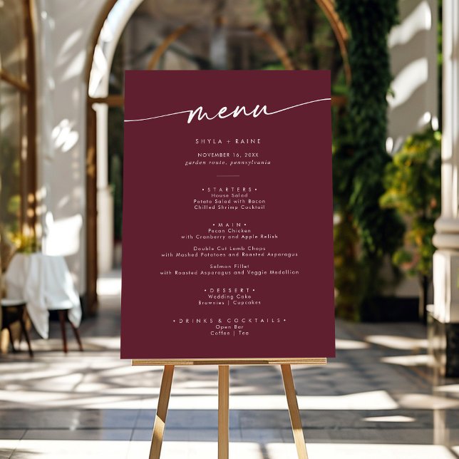 Boho Chic Burgundy Red Wedding Menu Foam Board (Creator Uploaded)