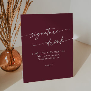Boho Chic Burgundy Red Wedding Signature Drink Pedestal Sign