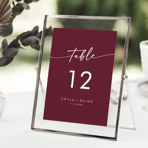 Boho Chic Burgundy Red Wedding Table Numbers