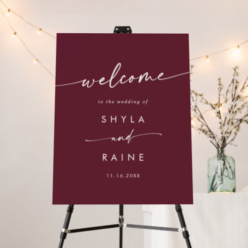 Boho Chic Burgundy Red Wedding Welcome Sign