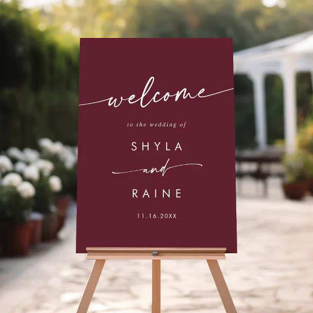 Boho Chic Burgundy Red Wedding Welcome Sign | Zazzle