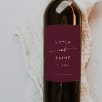 Boho Chic Burgundy Red Wedding Wine Labels