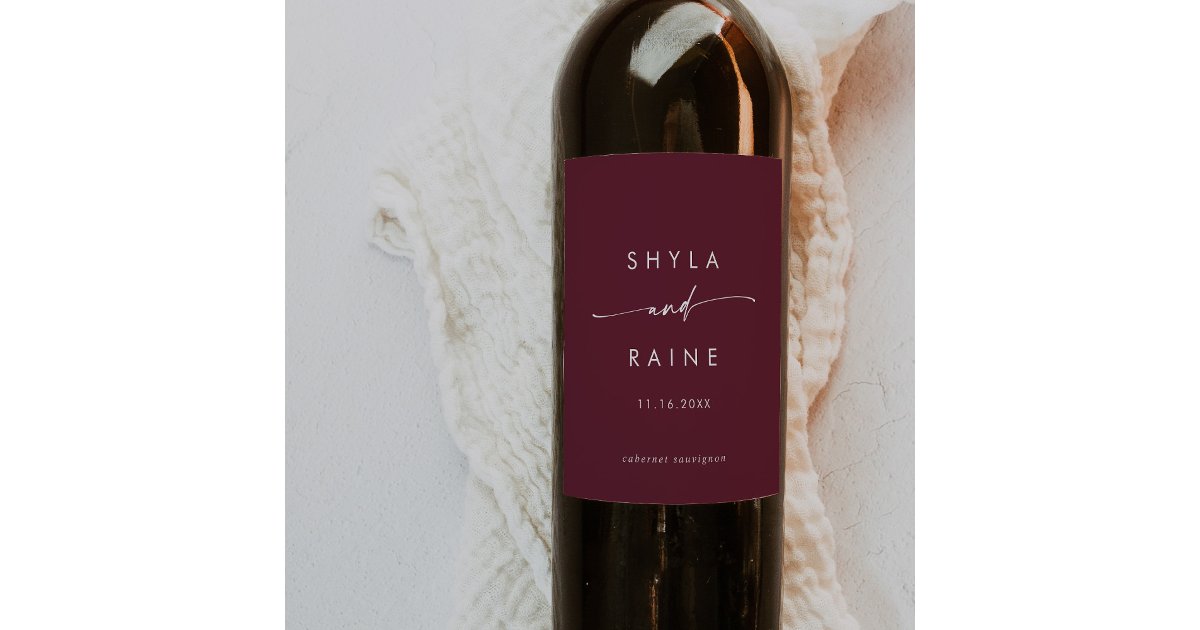 Boho Chic Burgundy Red Wedding Wine Labels | Zazzle