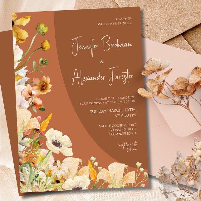 Boho Chic Burnt Orange Rust Terracotta Wedding Invitation (Creator Uploaded)