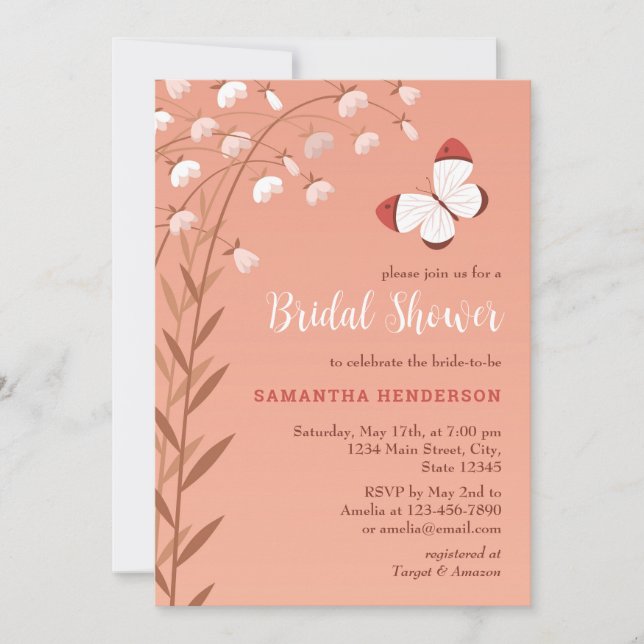 Boho Chic Butterfly Floral Elegant Bridal Shower Invitation (Front)