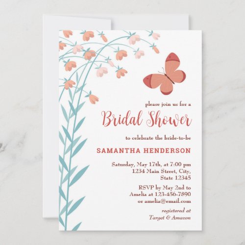 Boho Chic Butterfly Floral Elegant Bridal Shower Invitation
