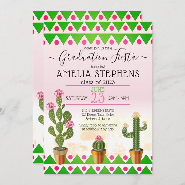 Boho Chic Cactus Fiesta Graduation Party Invitation (Front/Back)