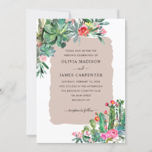 Boho Chic Cactus Succulent Greenery Floral Wedding Invitation