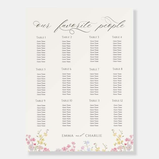 Boho Chic Calligraphy wedding seating charts Foam Board (Front)