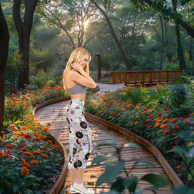 Boho Chic Celestial  - Pastel Blues & Rich Hues Capri Leggings (Creator Uploaded)
