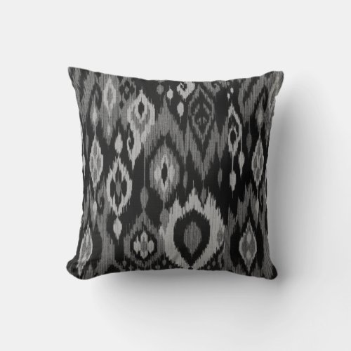 Boho Chic charcoal silver Ikat Tribal Tapestry Throw Pillow