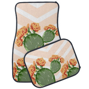 Boho Chic Chevons & Prickly Pear Cactus Car Floor Mat