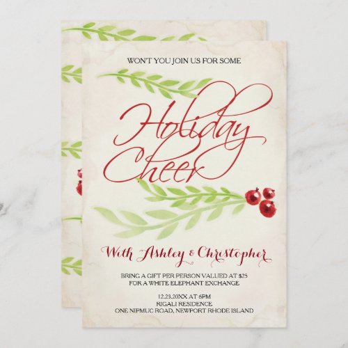 Boho Chic Christmas Party Laurel  Berries Invitation