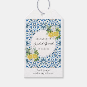 Boho Chic Citrus Italian Blue Tile Bridal Shower Gift Tags