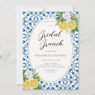 Boho Chic Citrus Italian Blue Tile Bridal Shower Invitation