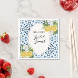 Boho Chic Citrus Italian Blue Tile Bridal Shower Napkins