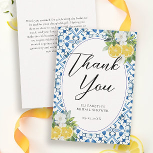 Boho Chic Citrus Italian Blue Tile Bridal Shower Thank You Card