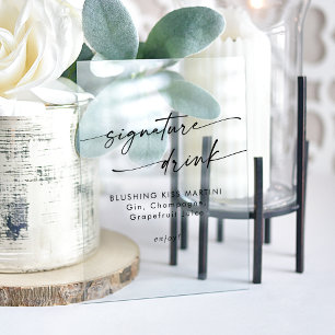 Boho Chic Clear Acrylic Wedding Signature Drink Sign