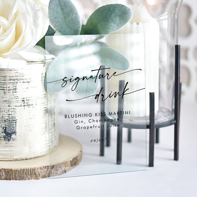 Boho Chic Clear Acrylic Wedding Signature Drink Sign (Boho Chic Clear Acrylic Wedding Signature Drink Acrylic Sign)