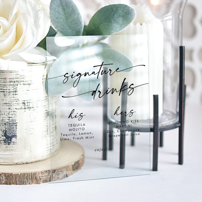 Boho Chic Clear Acrylic Wedding Signature Drinks Sign (Boho Chic Clear Acrylic Wedding Signature Drinks Acrylic Sign)