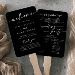 Boho Chic COLOR EDITABLE Wedding Program Hand Fan<br><div class="desc">This boho chic color editable wedding program hand fan is perfect for a minimalist wedding ceremony. The sophisticated and chic dark black modern bohemian design features simple rustic calligraphy with a unique yet classic style. Personalize your wedding program with you names, wedding date, location, thank you message, order of service,...</div>
