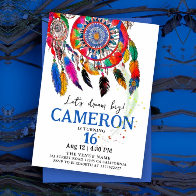 Boho Chic Colorful Dream Catcher Bday Watercolor Invitation (Creator Uploaded)