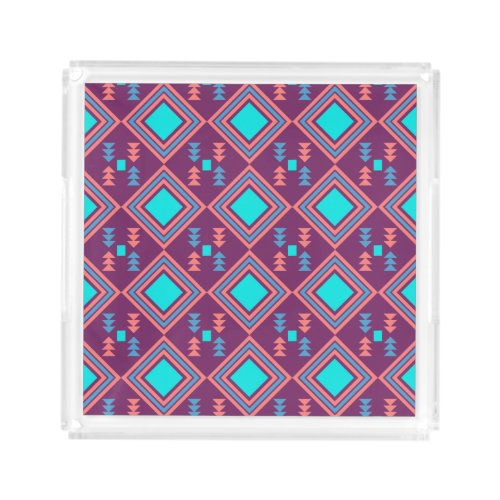 Boho Chic Coral and Teal Tribal Acrylic Tray