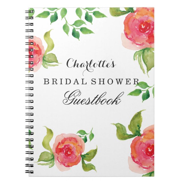 boho chic Coral bridal shower Guestbook Notebook (Front)