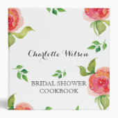 boho chic Coral floral bridal shower recipe book Binder (Front)