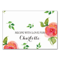 boho chic Coral  floral bridal shower recipe cards