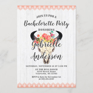 Boho Chic Cow Skull Bachelorette Party Invitation