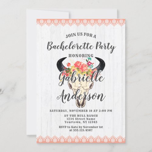 Boho Chic Cow Skull Bachelorette Party Invitation