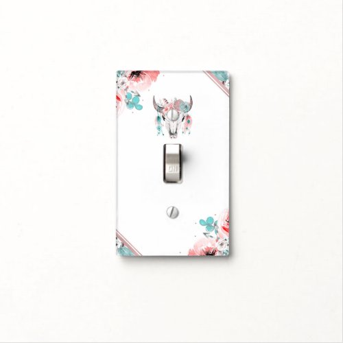 Boho Chic Cow Skull Floral Bohemian Glam Light Switch Cover