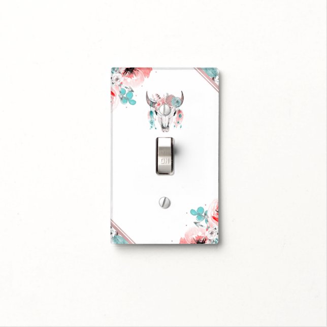Boho Chic Cow Skull Floral Bohemian Glam Light Switch Cover (In Situ)