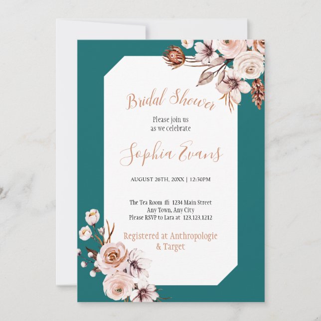 Boho Chic Cream and Brown Floral Bridal Shower Invitation (Front)