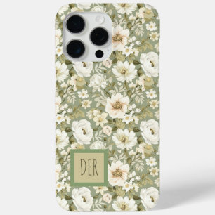 Boho Chic Cream and Sage Green Botanical Florals iPhone 15 Pro Max Case