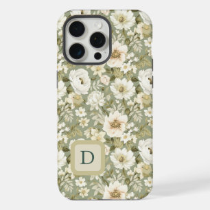 Boho Chic Cream and Sage Green Botanical Florals iPhone 15 Pro Max Case