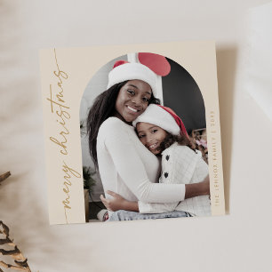 Boho Chic Cream Gold Photo Unique Merry Christmas Holiday Card