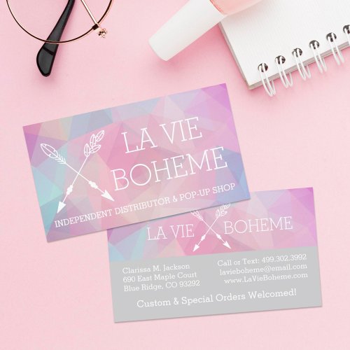 Boho Chic Crossed Arrows Pastel Polygonal Bohemian Business Card