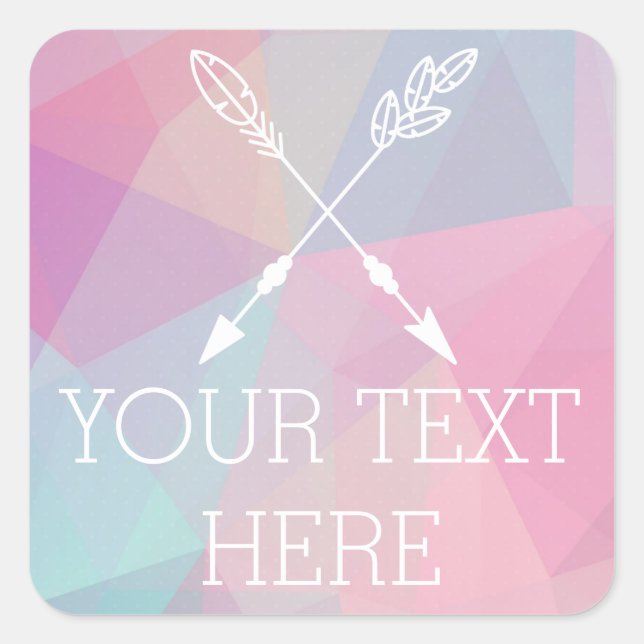 Boho Chic Crossed Arrows Pastel Polygonal Bohemian Square Sticker (Front)