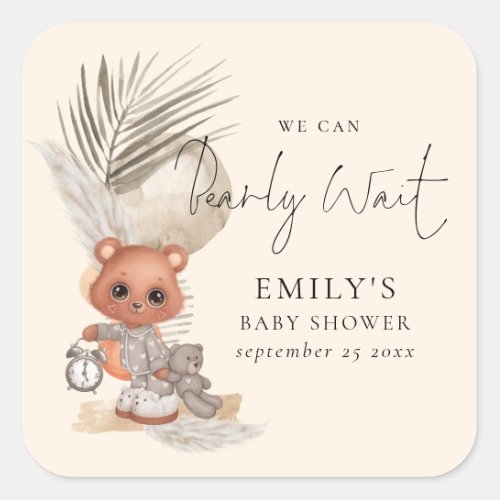 Boho Chic Cute We Can Bearly Wait Baby Shower Square Sticker