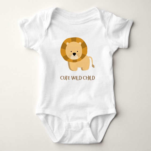 Boho Chic Cute Wild Child Lion Picture Baby Bodysuit (Front)